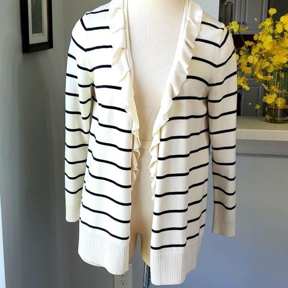 Talbots Sweaters - TALBOTS, striped cream, and black. Little ruffle. Size medium P. Lightwei…